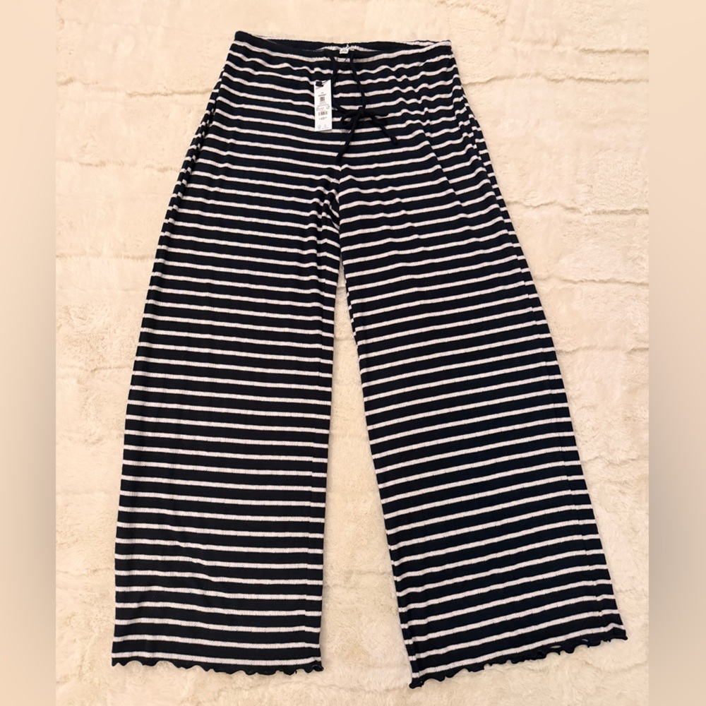 GARAGE Striped Navy and White Wide-Leg Pants
